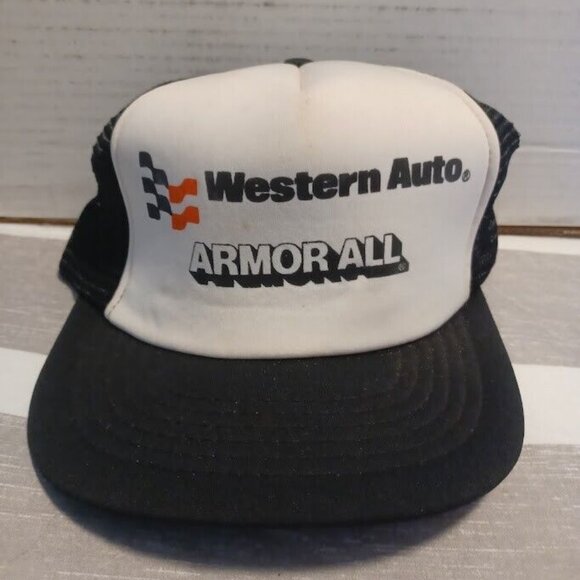 Vintage Western Auto Armorall Hat Cap Snap Back Black Mesh Trucker One Size Mens - Picture 1 of 5